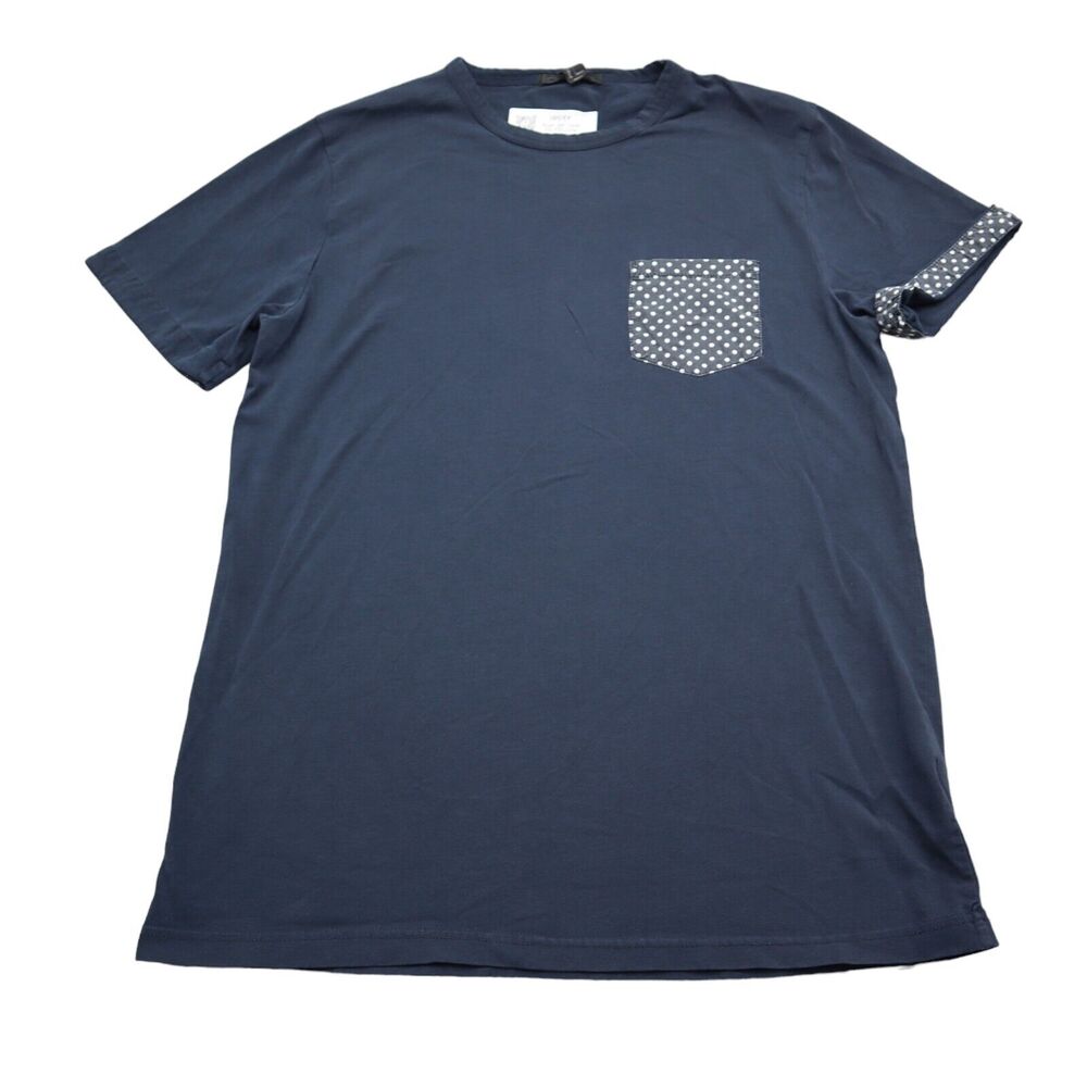 21 Men Shirt Mens L Blue Short Sleeve Round Neck Stretch Pocket Knit Casual Tee